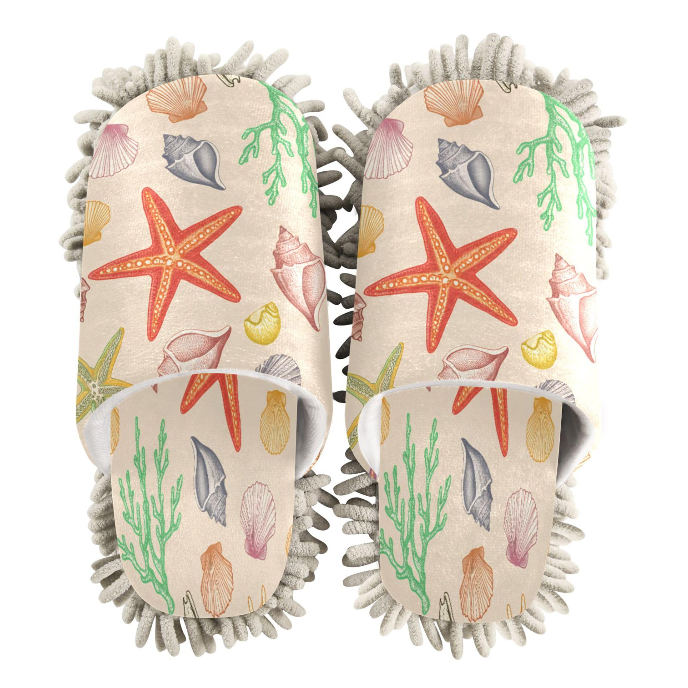 Kigai Seashells Mop Slippers for Floor Cleaning, Slippers for Women Men, Microfiber Floor Cleaning, M