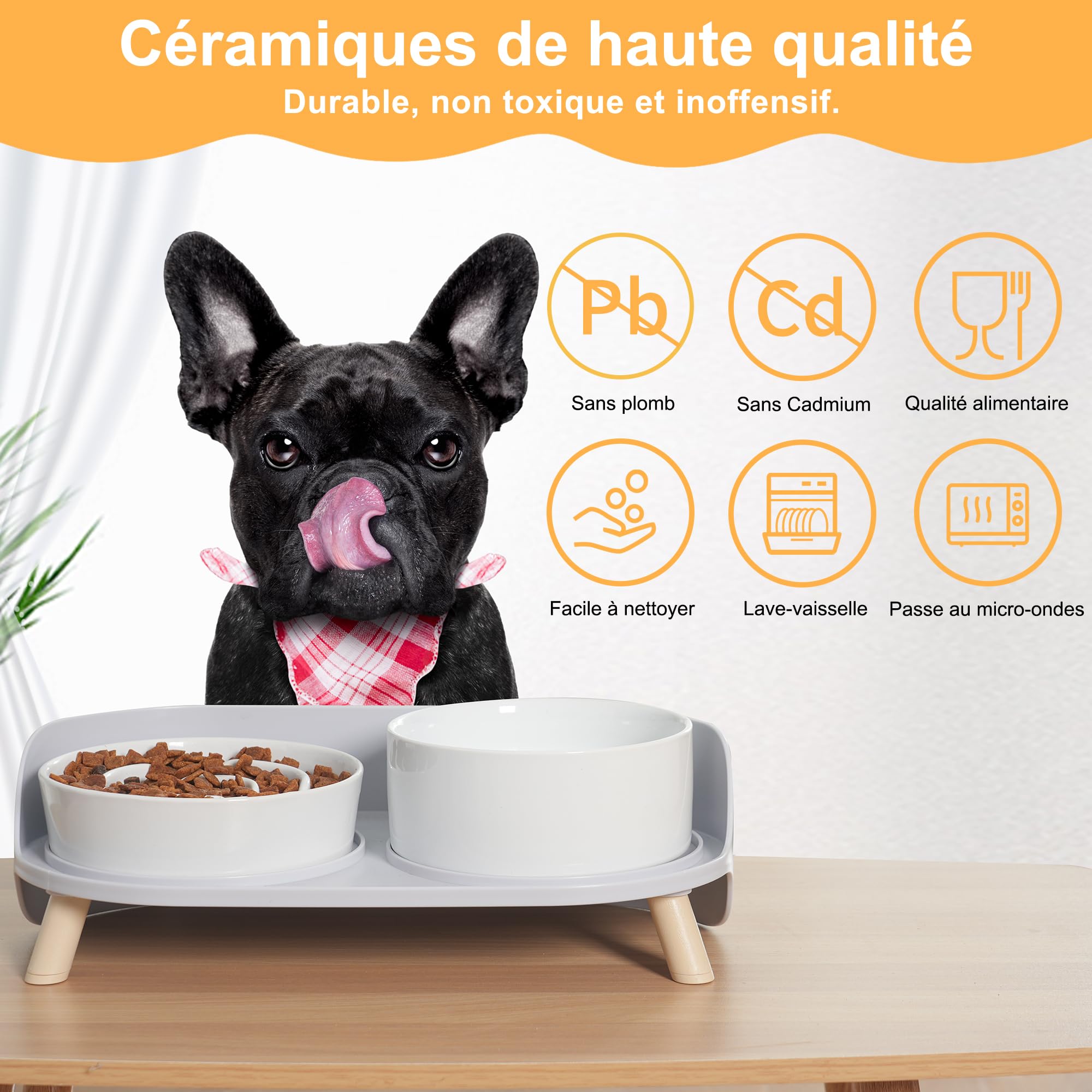 Gamelle Chien Anti-glouton surélevée Set - gamelles céramique avec Support Plastique antidérapant - Bol Alimentation Lente et Bol d’Eau pour Chiens de Petite et Moyenne Taille