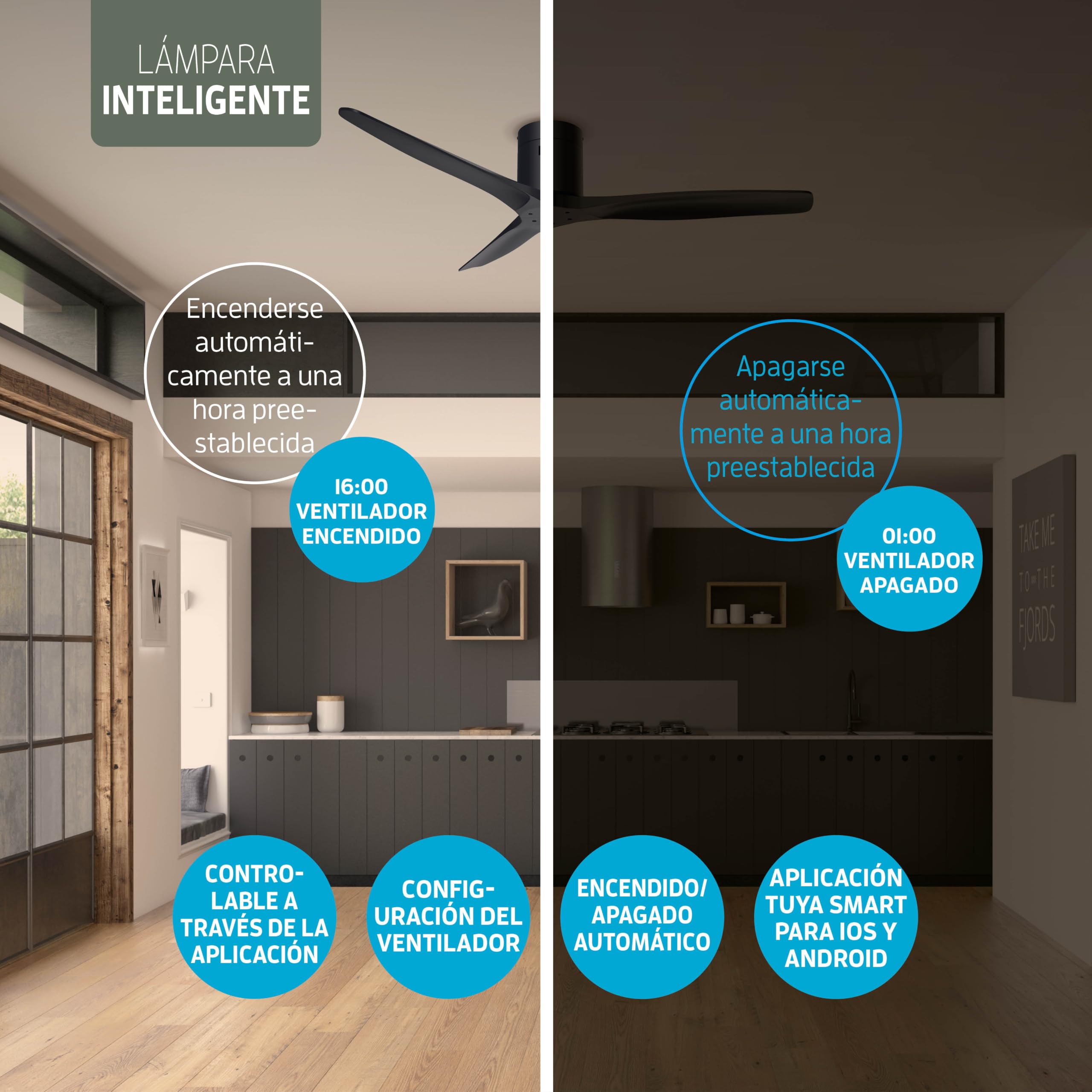 Varin® Ventilador Techo Aspas Largas, Ø 132 cm - Negro