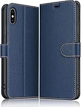 ELESNOW Coque pour iPhone X/XS, Premium Portefeuille Étui Housse en Cuir Compatible avec Apple iPhone X/XS (Bleu Profond)