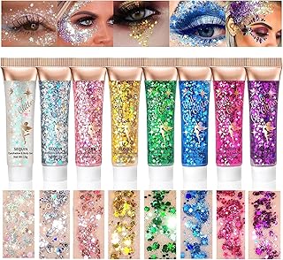 HUDAMOJI 6 Color Body Glitter Gel Mermaid Face Chunky Glitter Sequins for Eye Lip Hair Nail Sparkling Holographic Shimmer ...