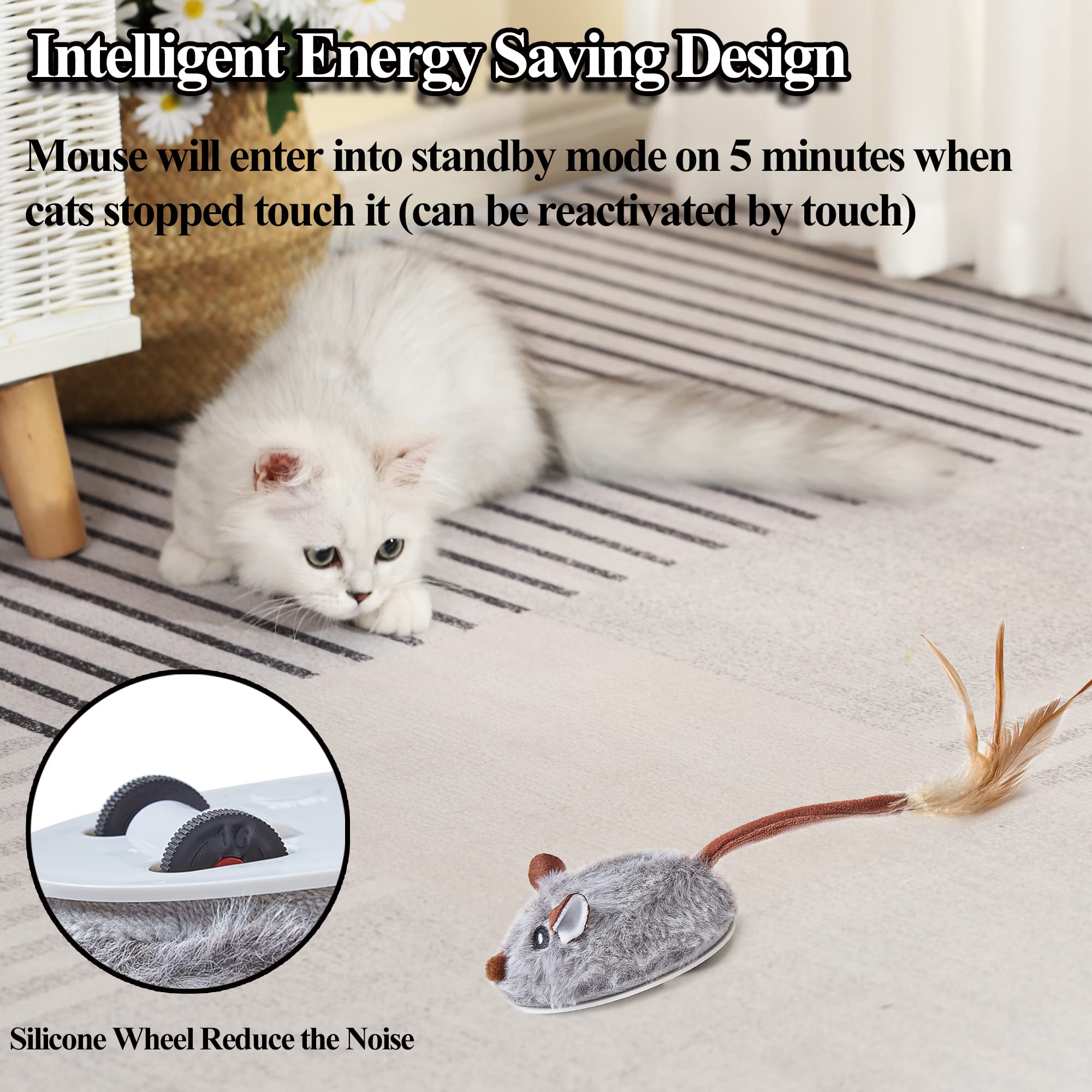 Vealind Giochi Gatto Interattivo- Gioco Gatto Giocattolo per Gatti Interattivi con Piume, USB Ricaricabile Automatica Spostamento del mouse (Grigio)