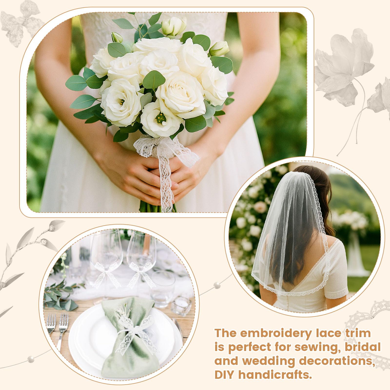 VGOODALL 30 Yards White Lace Ribbon Roll, Lace Trim Sewing Crafts Lace for Gift Wrapping Dress Decoration Wedding