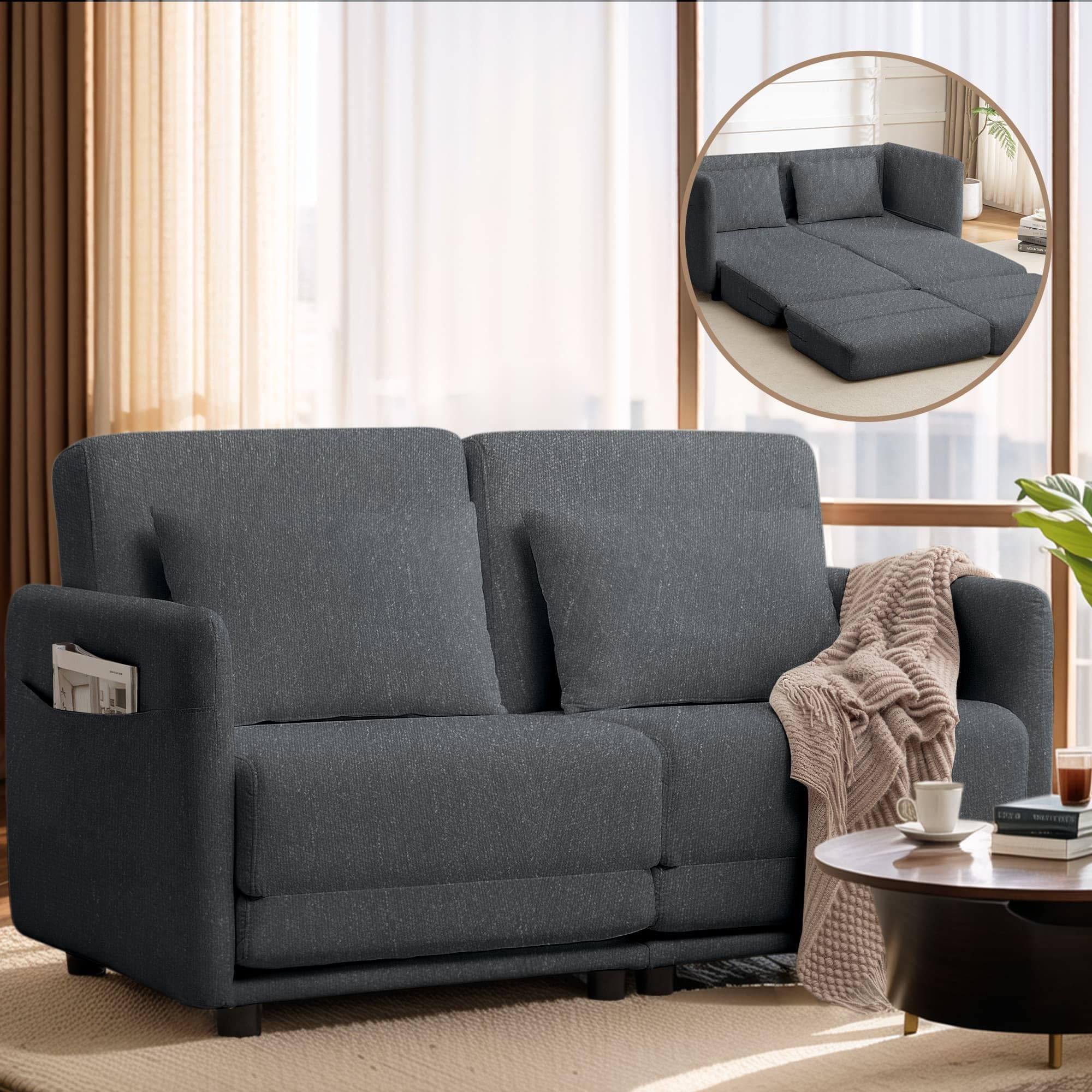 Amazon.com: Korser 56.3" W x 74.8" L Small Full Size Pull Out Couch ...