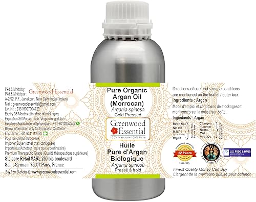 Miniatura 2 de Aceite de argán orgánico puro esencial de Greenwood (Argania spinosa) de grado terapéutico premium para cabello, piel y aromaterapia