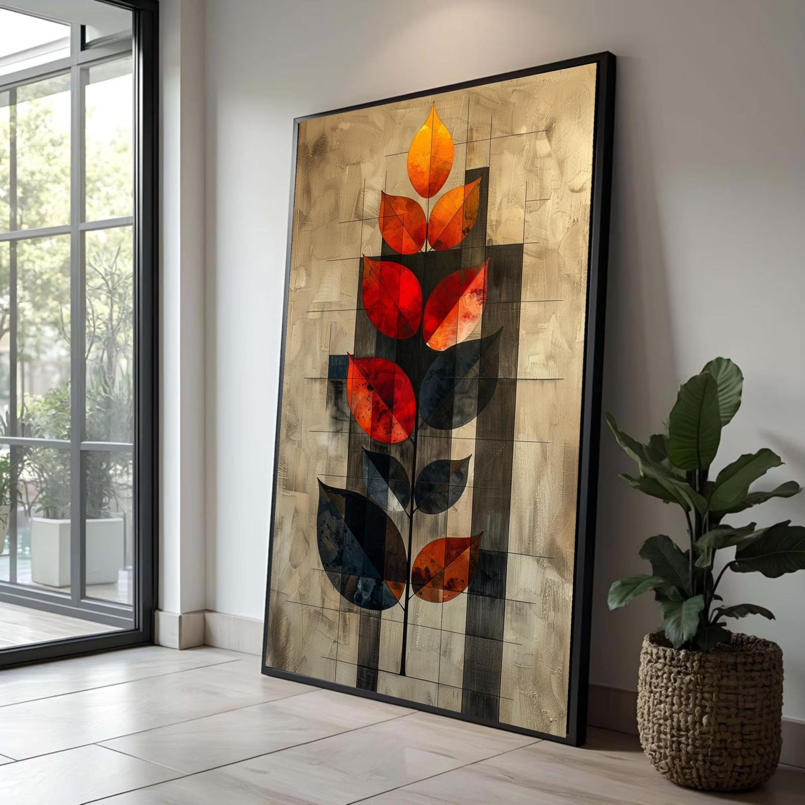 Tableau abstrait moderne de feuilles d'automne 30x50cm pour decoration - 8