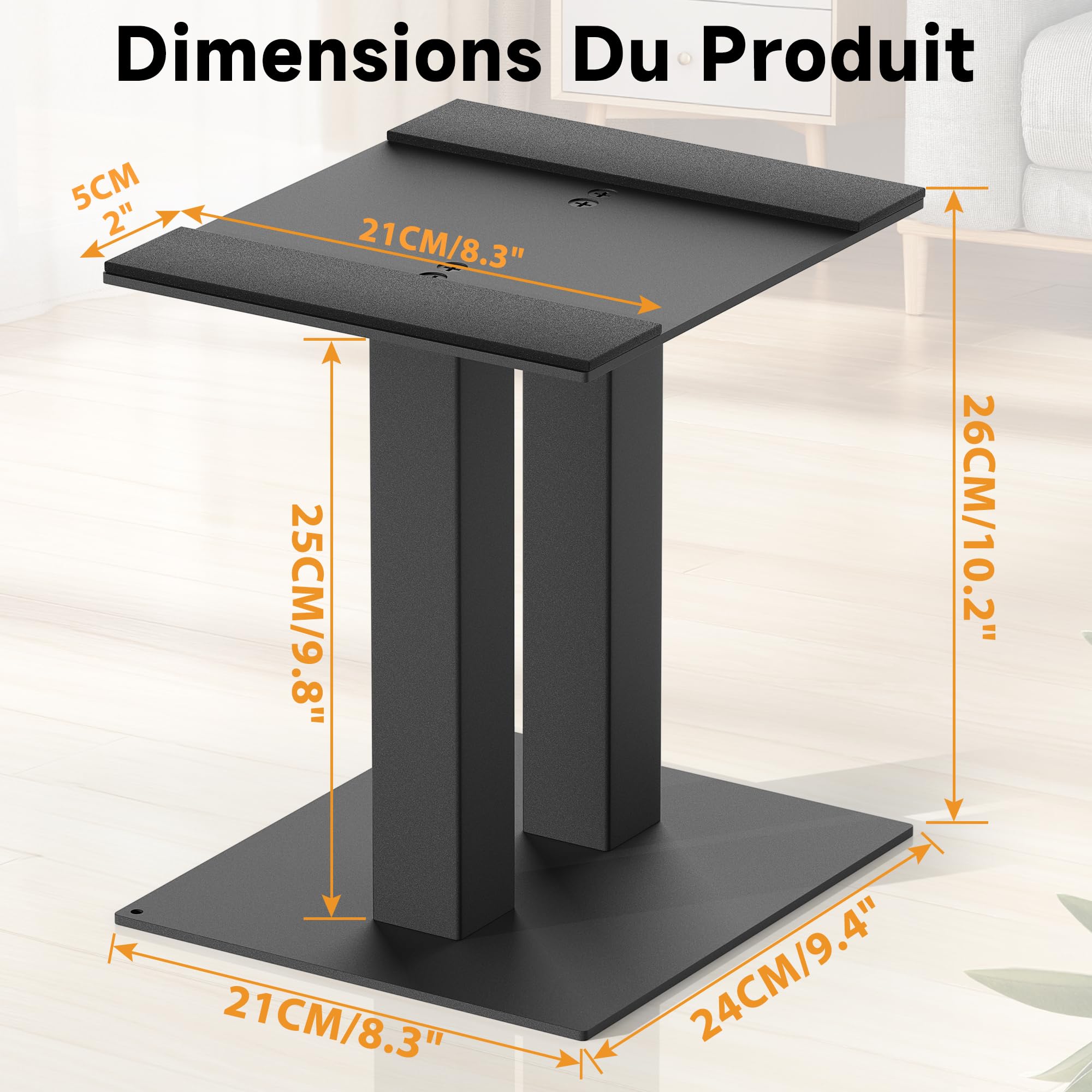 OUUTMEE Lot de 2 Supports d'Enceinte de Bureau, Pieds d'Enceintes en Métal Universels, Supports pour Haut-Parleurs d'Ordinateur et de Bibliothèque, Jusqu'à 13KG (Grande)