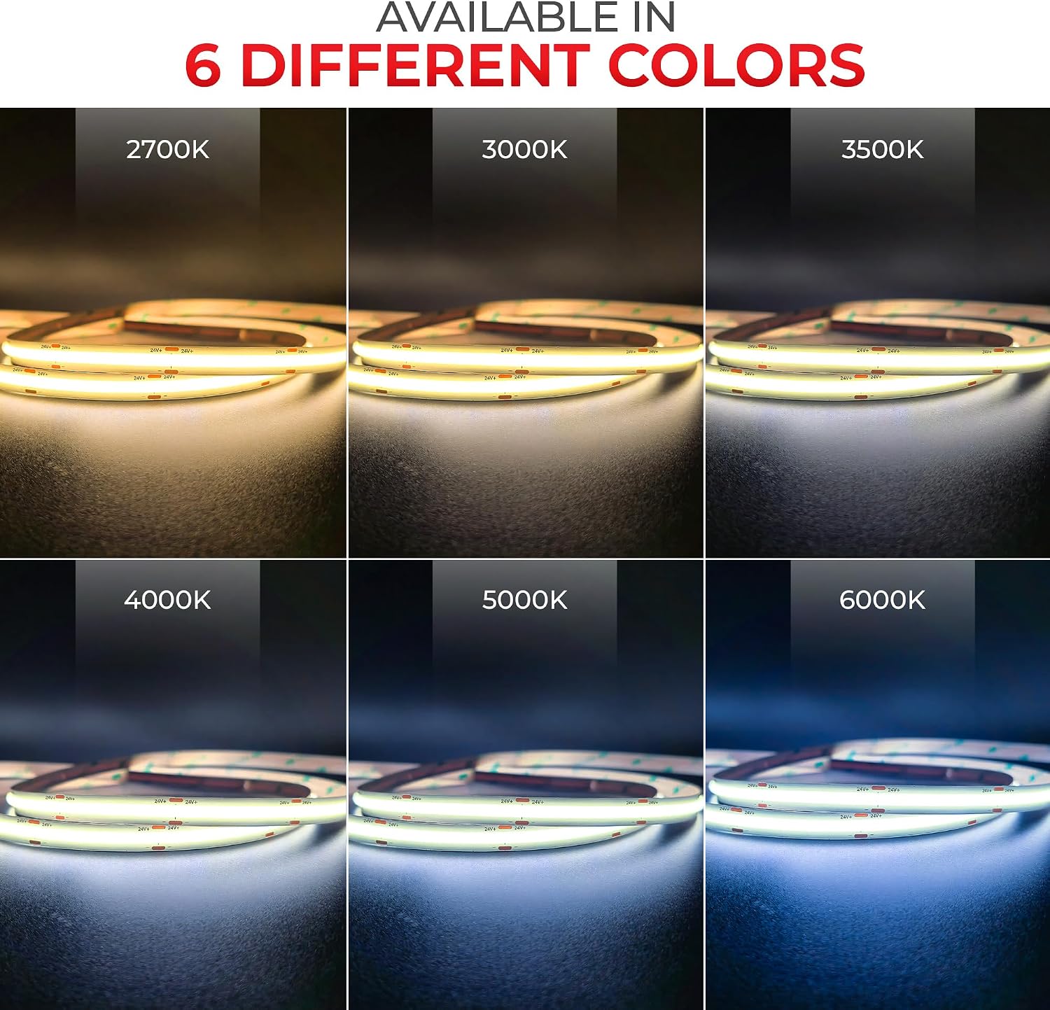 COB LED Strip Warm White 2700K, 24.6ft Premium High Density 24V Light, 3960 LEDs, 520+ LM/FT, CRI 90+, IP30, Lighting for Kitchen, Cabinets, UL Listed (Power Supply Not Included) (2700K Warm White)