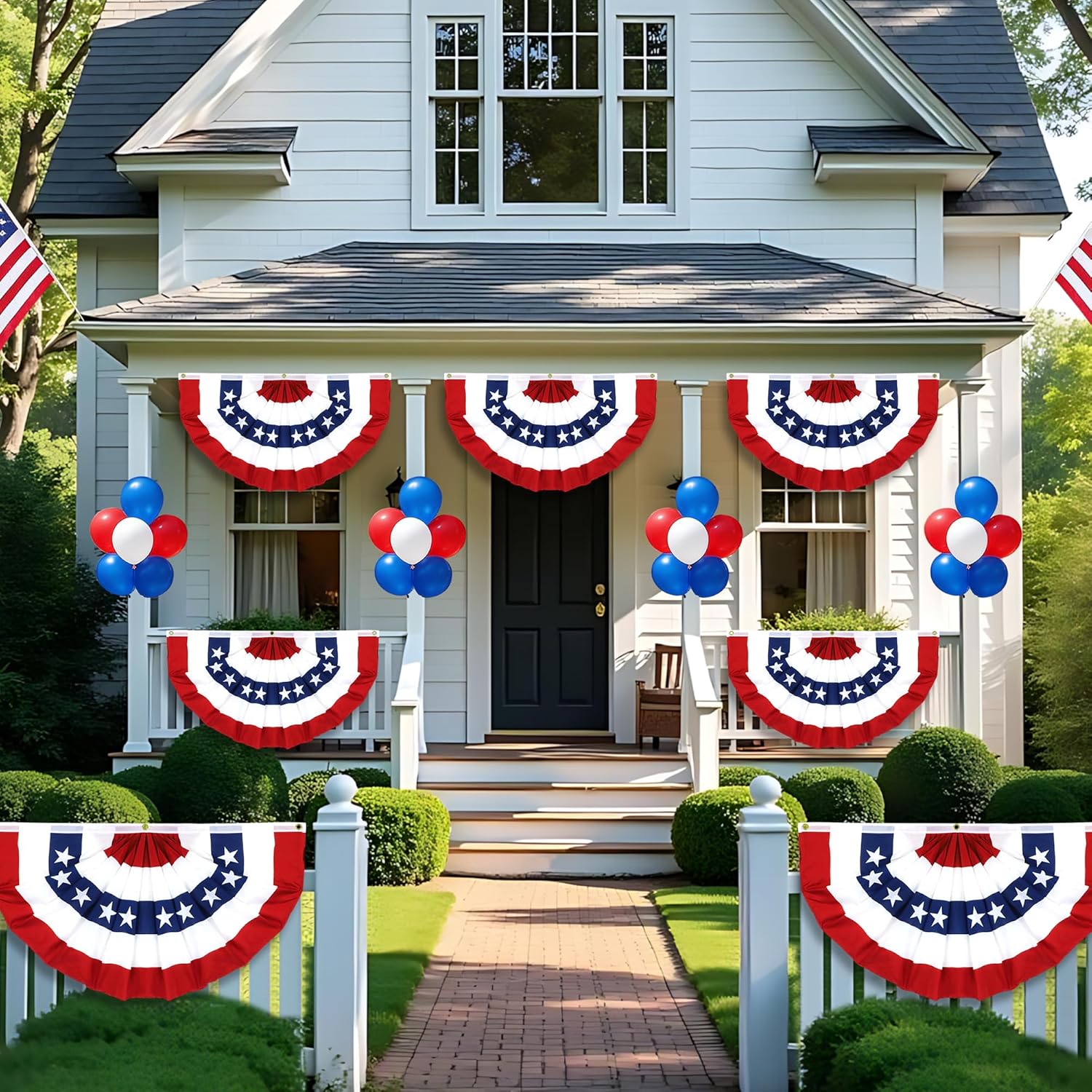 1.5x3 FT 4th of July Decorations Outdoor 6PCS Bunting Flags, Fourth of July Red White and Blue Decorations, American Flag Bunting for Outside Porch(6 Pack-1.5x3 FT)