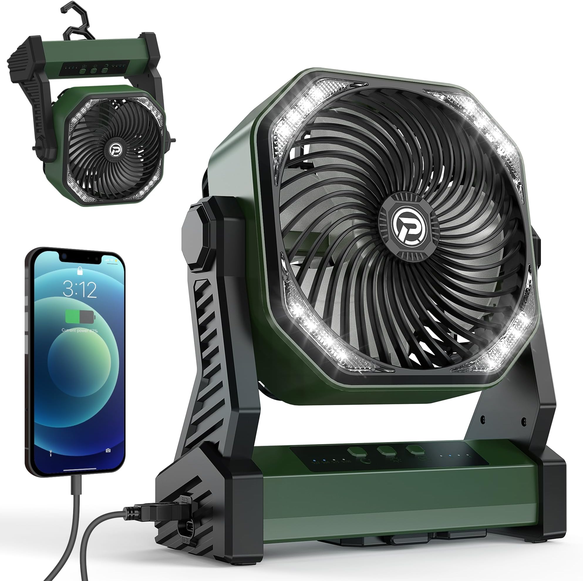Civikyle 1-Stück LED Campinglampe mit Ventilator USB Aufladbar, Camping Ventilator mit Licht