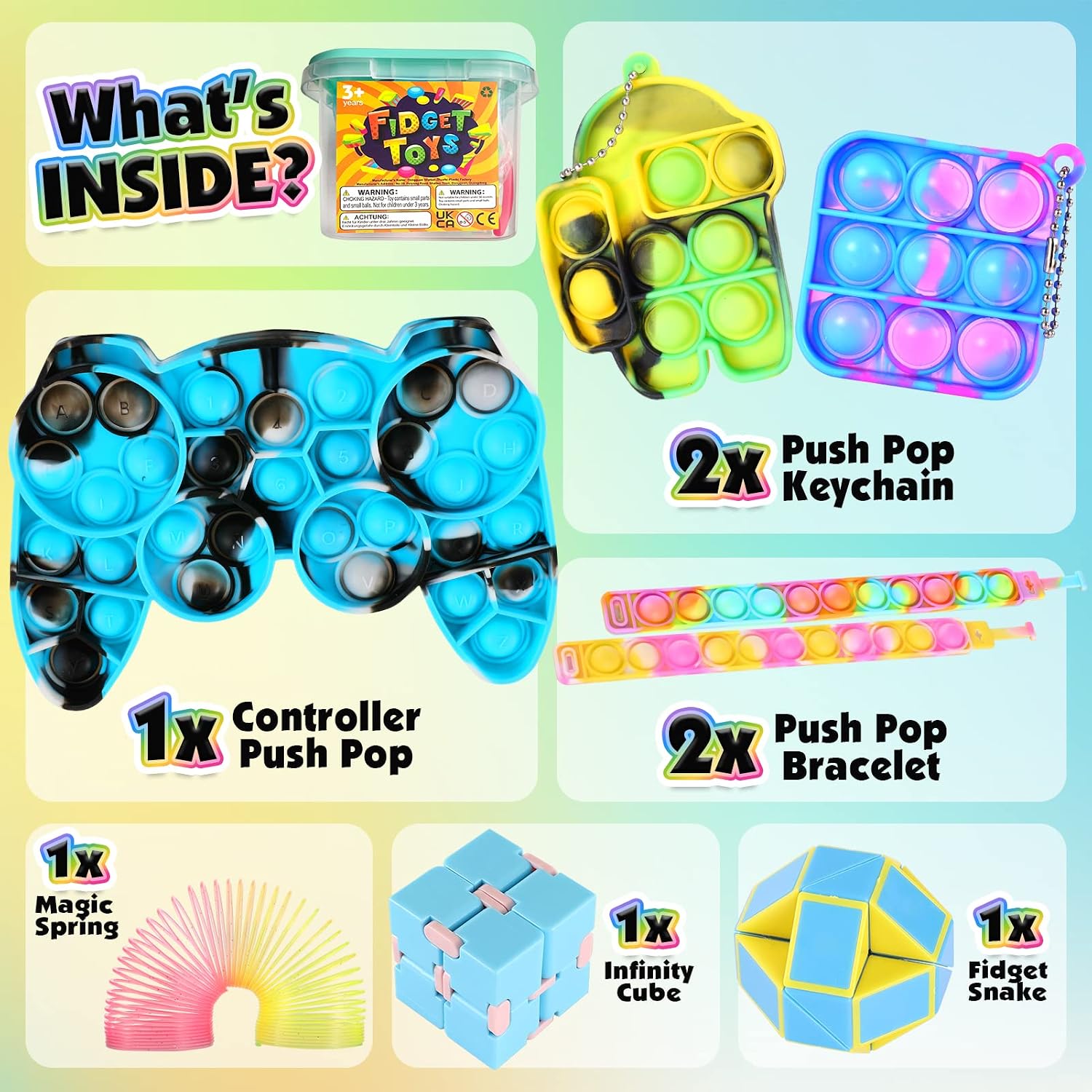 Fidget Sensory Toy Pack with Stress Balls for Kids, Teens and Adults, 60 Pack Toys for Therapy Office Decor and Calm Corner Classroom, Fun Fidgeting Game for ADHD, Autism, Stress and Anxiety
