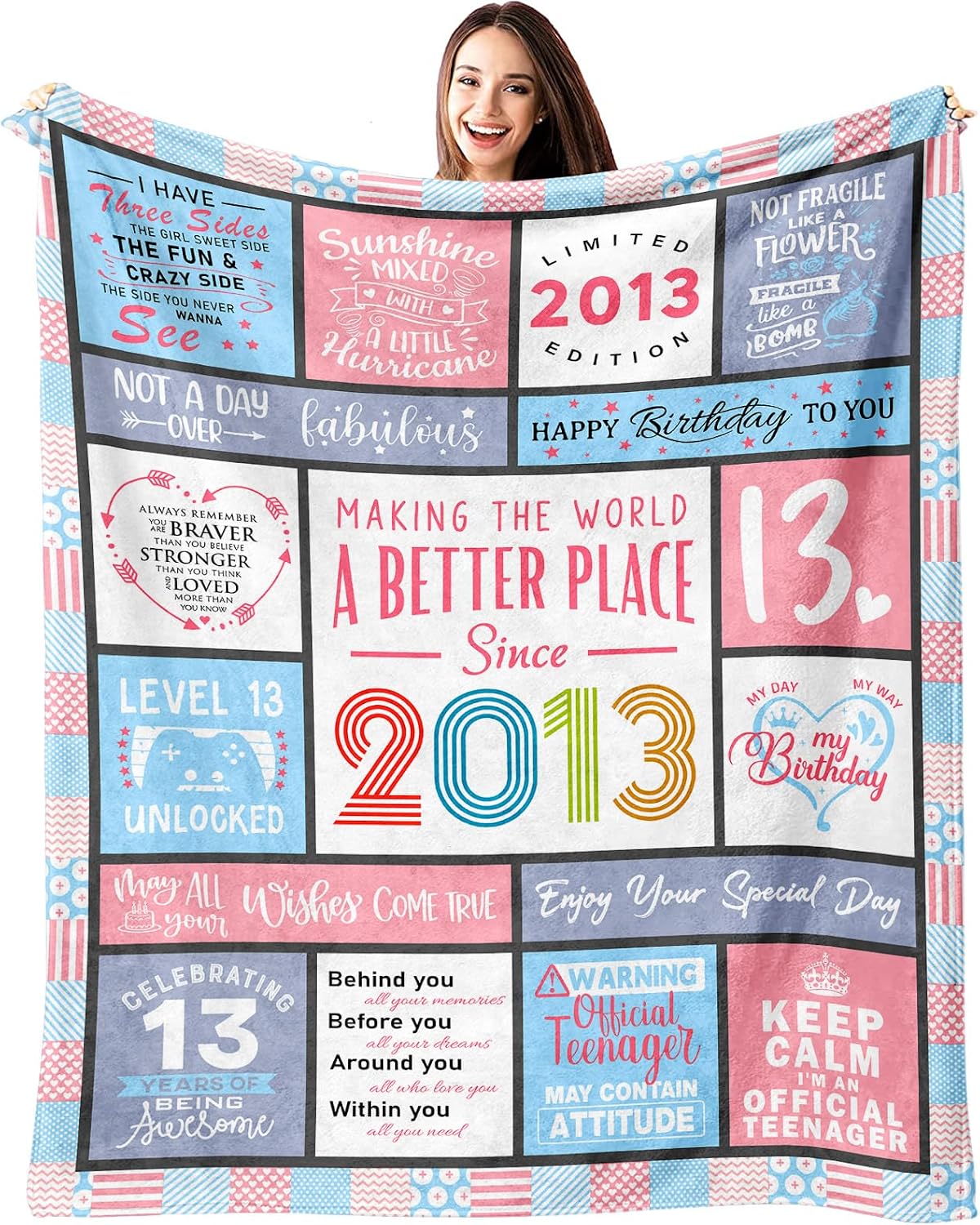 13 Year Old Girl Gifts, 13th Birthday Gifts for Girls, 13 Birthday Girl Decorations Throw Blanket 60" X 50", Best Bday Ideas Stuff Things for 13 Year Old Girls
