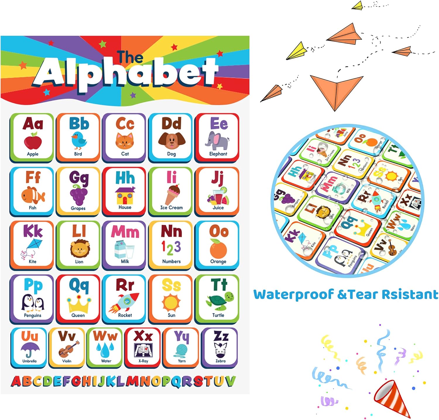 JOYIN 24 Educational Poster for Toddler Kid Kindergarten Preschool Homeschool Classroom Decoration - Numbers Alphabet Holidays Days Months Animals Maths and More with Glue Point Dot 16 x 11 Inch : Office Products