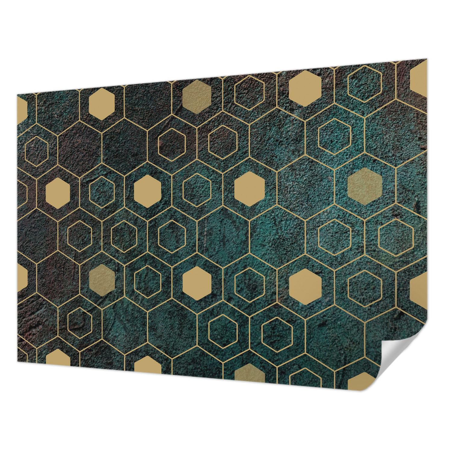 Papier peint panoramique adhésif et lavable anti-tache avec motif hexagones géométriques