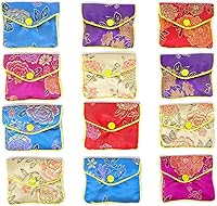 Honbay 12-Pack Brocade Embroidered Silk Jewelry Pouches - Secure Zipper Bags for Rings, Necklaces, Coins, Travel & Gifts (Assorted Colors)
