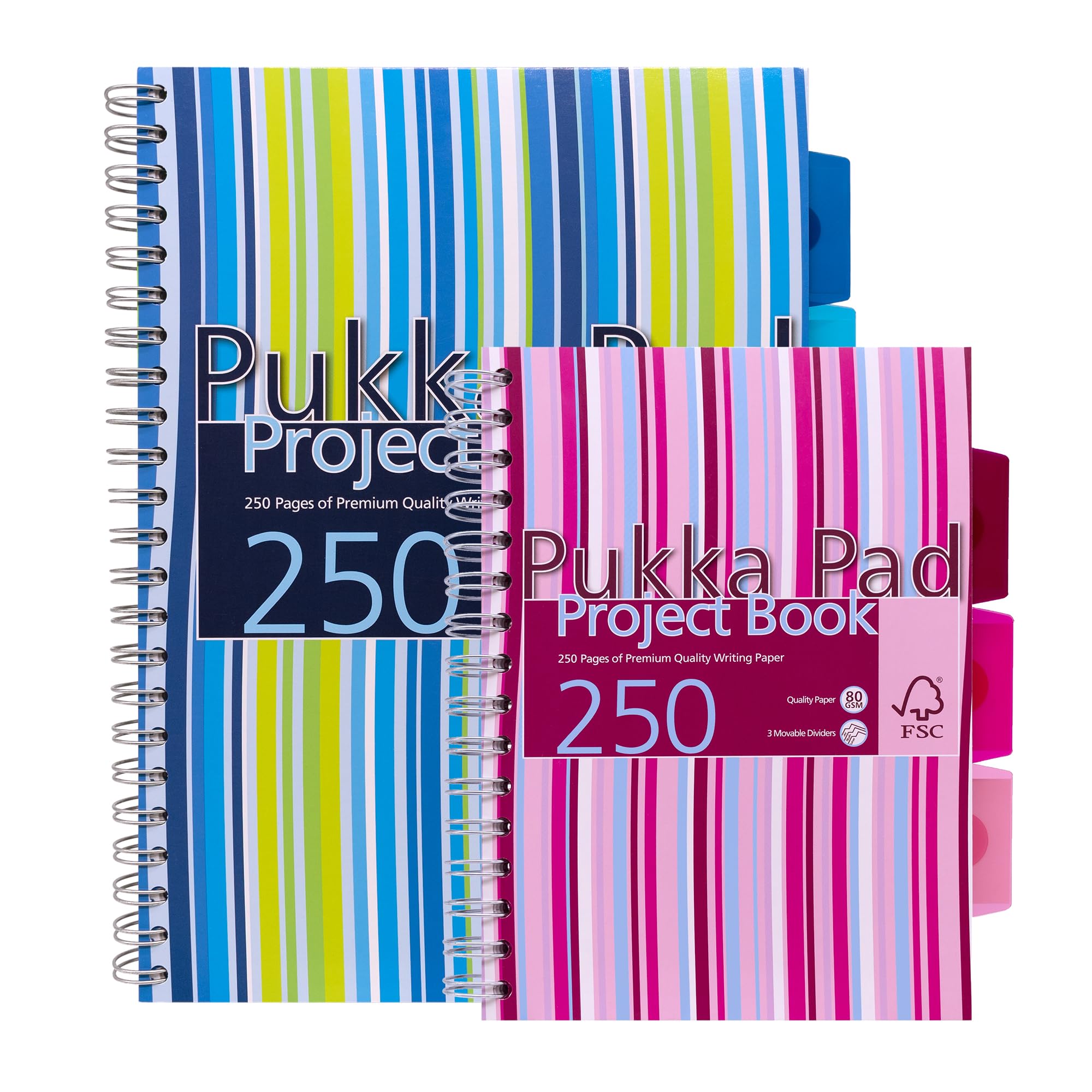 Pukka Pad Proba5 Lot de 3 cahiers à spirale en plastique avec 3 intercalaires 250 pages 80 g/m² Format A5