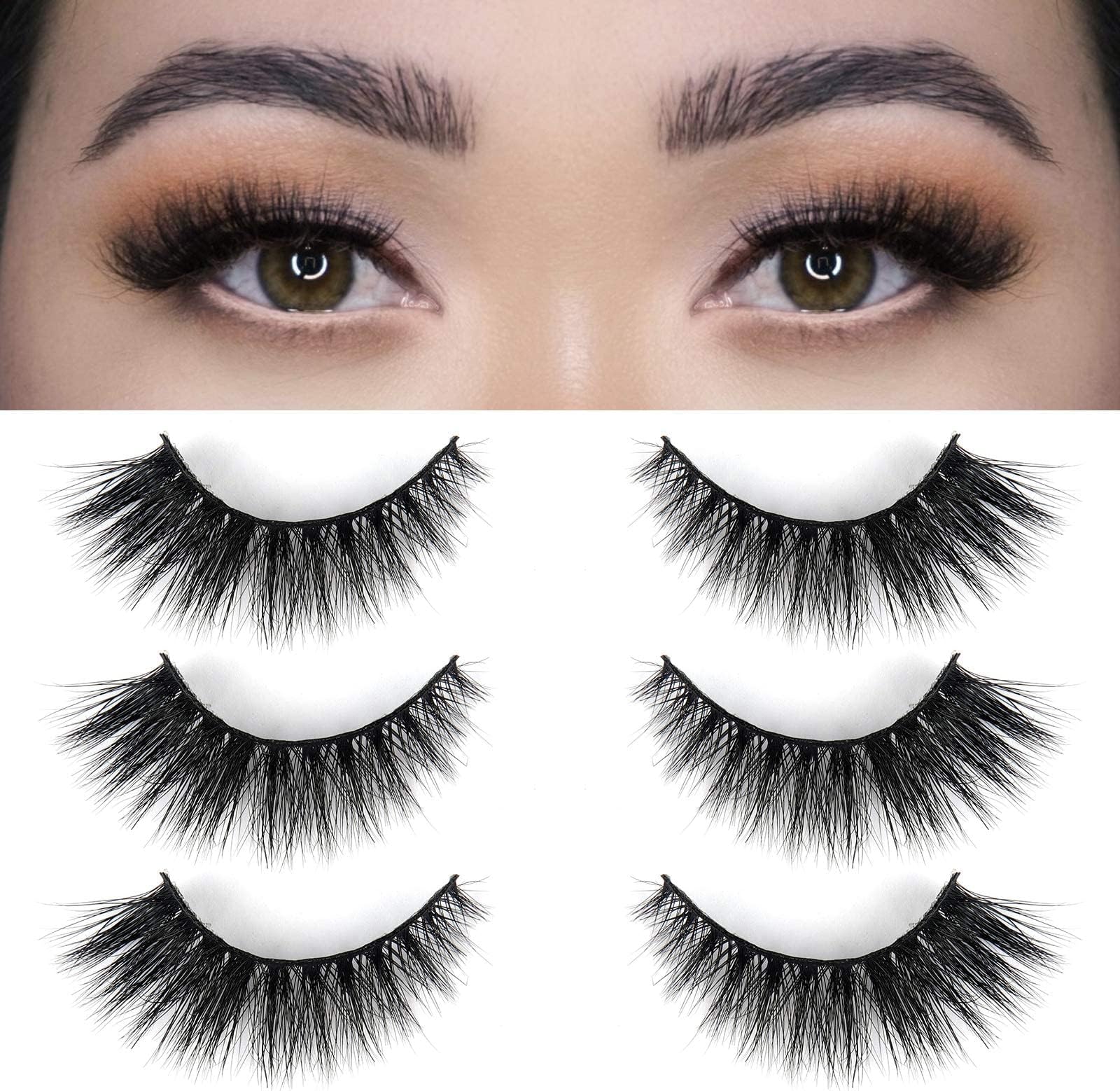 Bepholan Fales Eyelashes Natural Look Mink Fake Eyelashes 3-Pack Soft Band Cat Eye Lashes Manga Eyelashes Fluffy,XMZ208