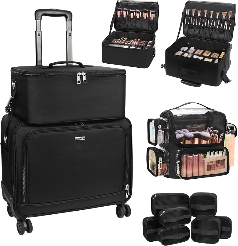 Maleta de maquiagem com rodinhas TANTO, 7 bolsas e porta-pincéis
