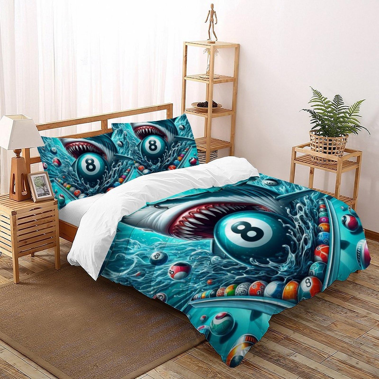Housse de couette requin 3D douce avec fermeture éclair pour enfants
