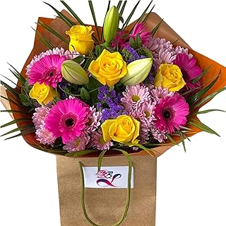 Spring Symphony Fresh Flowers Rose, Lily, Gerbera, Unique Birthday Gift—Expressions of Love Arrangement Occasion for anniversary, Thank you—celebrations, Autumn Wedding.