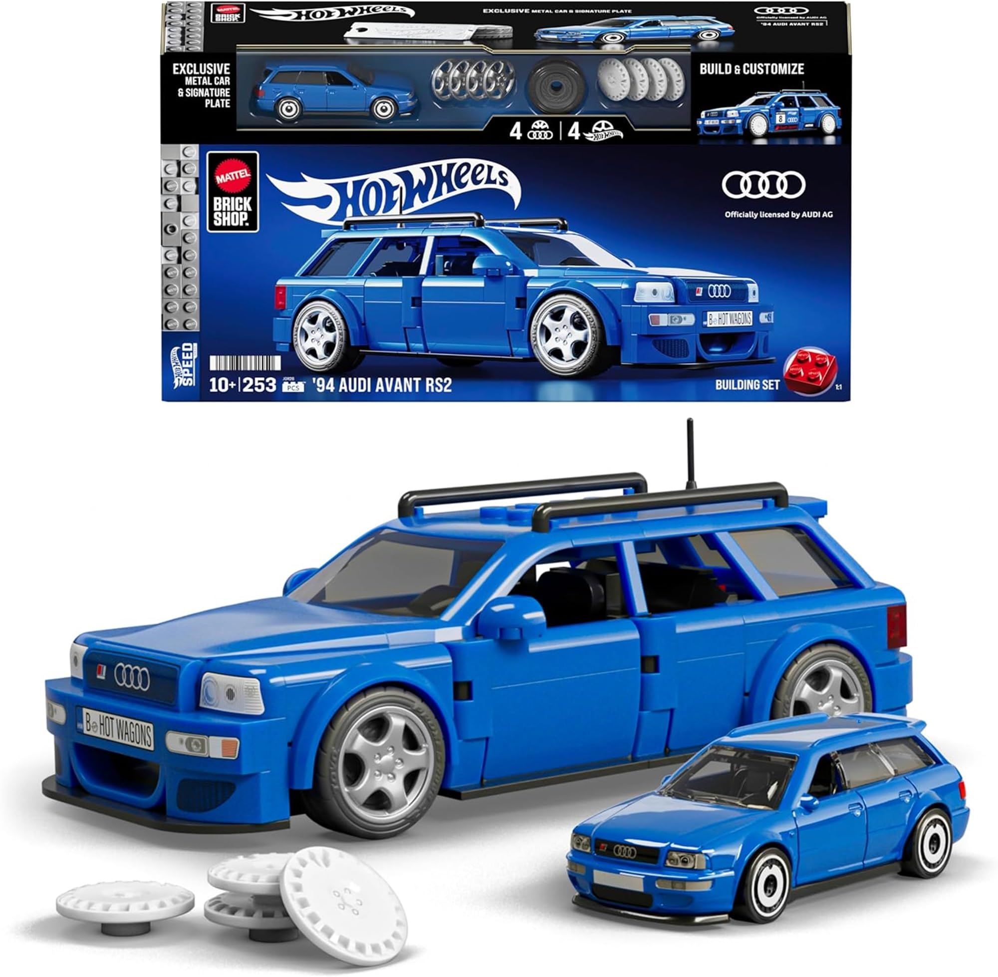 Mattel Brick Shop Hot Wheels Speed Series Building Set, ’94 Audi Avant RS2 with 252 Pieces, Realistic Details and Custom Decals, Adult Collectors and Kids Ages 10+, JGR28