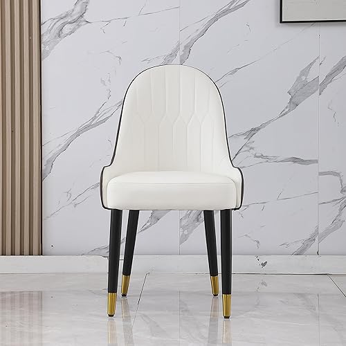 Miniatura 2 de Montary Juego de 2 sillas de comedor, modernas sillas de piel sintética marrón y blanco con patas de madera maciza y respaldo ergonómico para sala