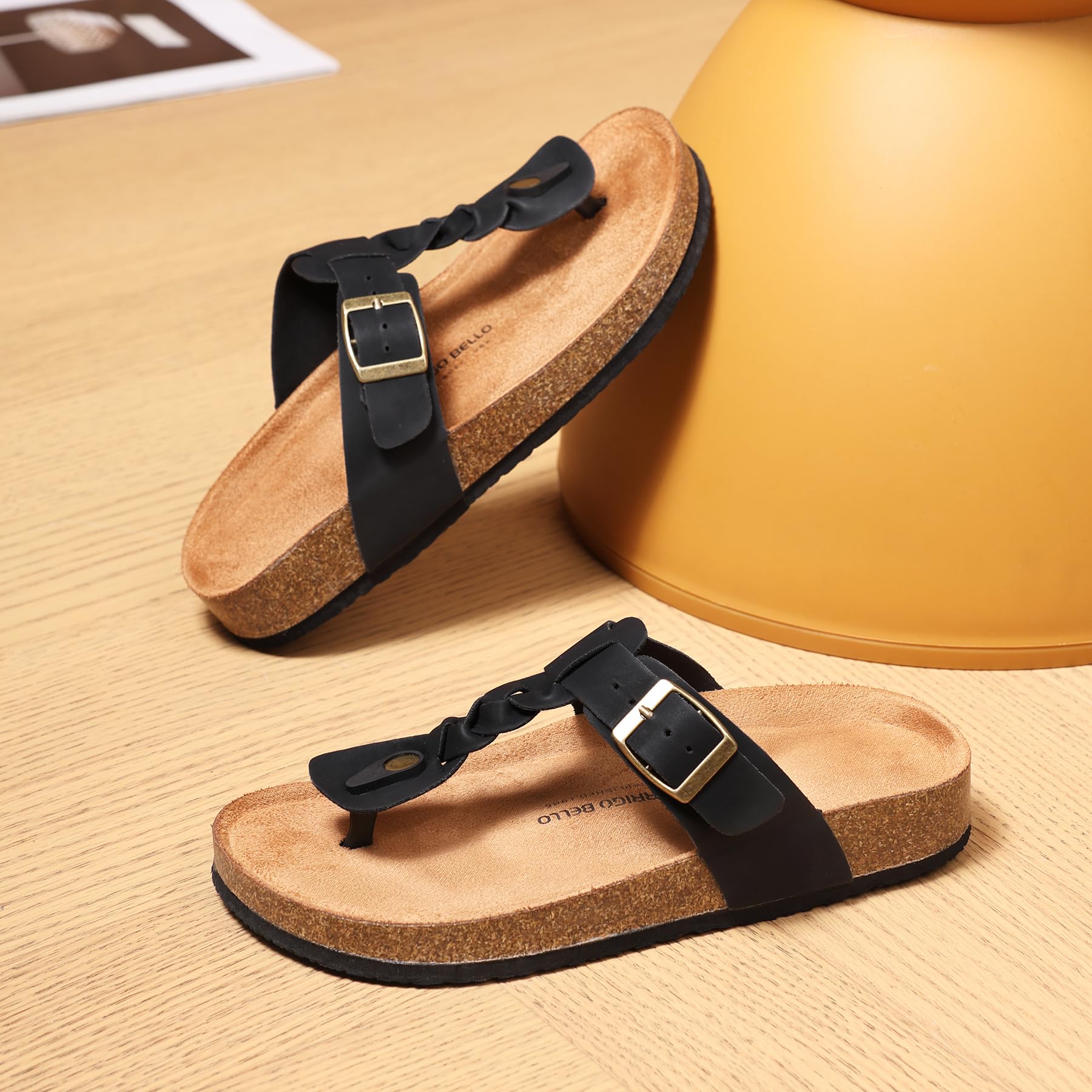 ARRIGO BELLO Tongs Femmes Chaussons Semelle Intérieure Liège Lanières Boucles Réglables Sandales d'été avec Soutien Voûte Plantaire Tailles EU 36-41
