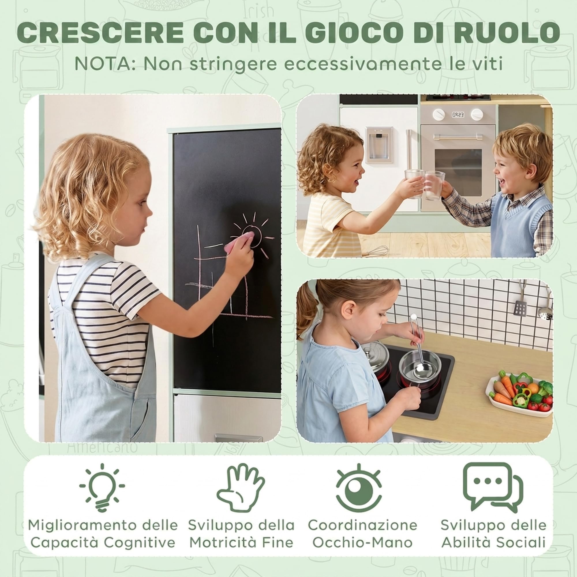 AIYAPLAY Cucina Giocattolo per Bambini Girevole 360° Verde Chiaro