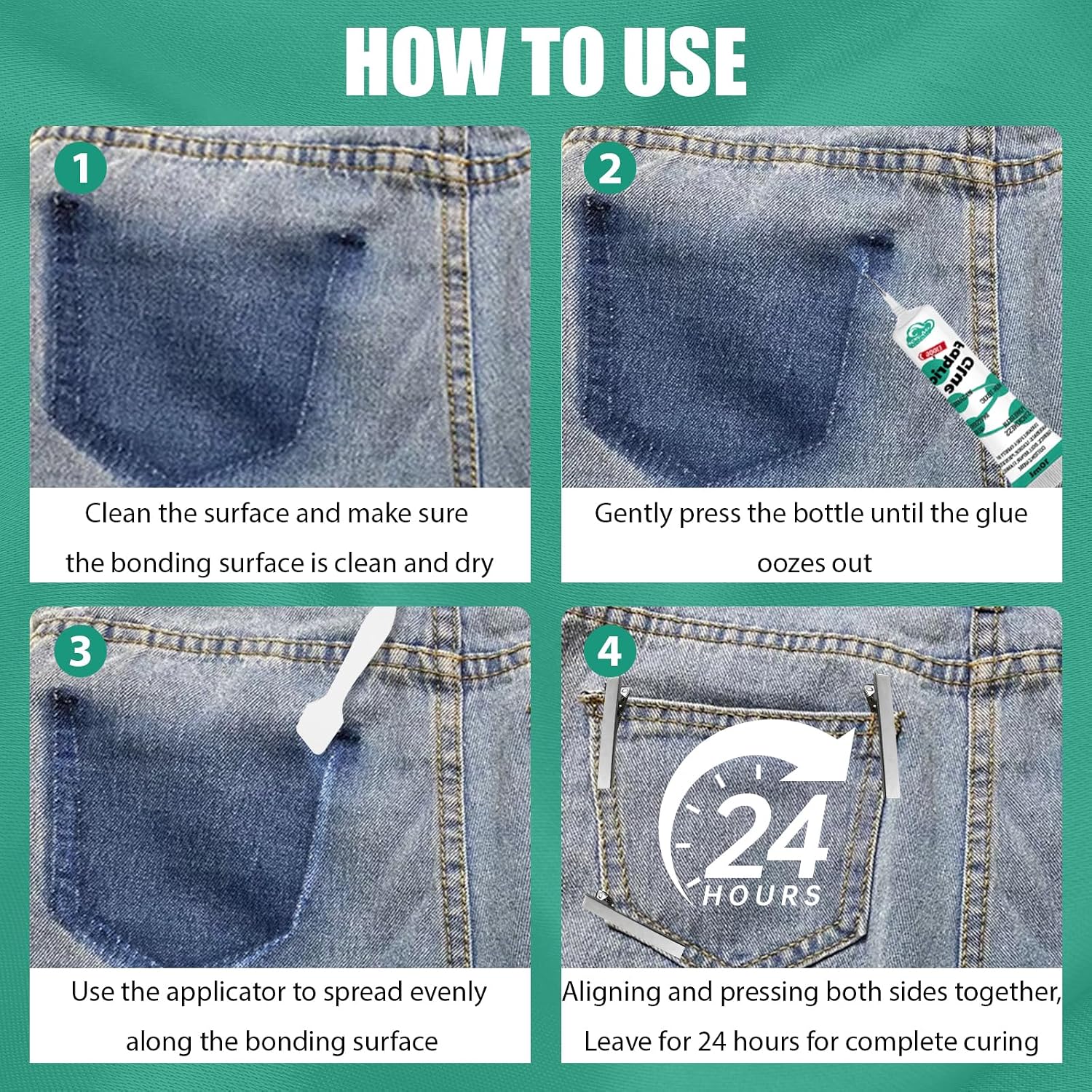 4 Pcs Fabric Glue Permanent, 10 ML Washable Clear Clothing Glue, Super Fabric Adhesive for Clothes, Leather, Patches, Denim, Flannel, Doll Repair, Rhinestones, Cotton and More thumbnail