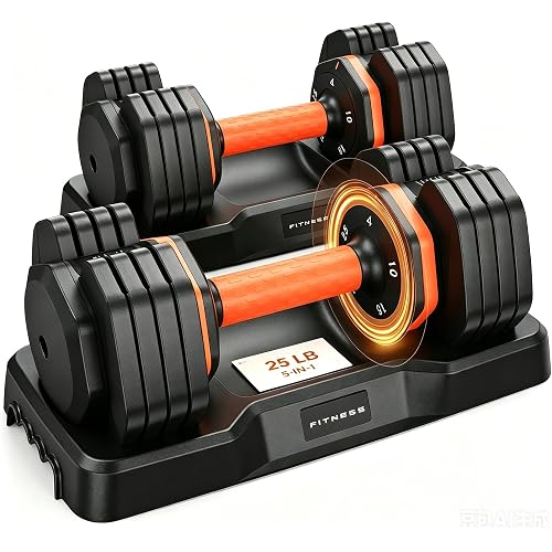 LifeOG Adjustable Dumbbell Set, Unique Anti-Drop Weights Plate Design, 50LB(Pair of 25 LBS) Adjustable Dumbbells With Durable Tray, Anti-Slip Grip for Home Gym HIIT Strength Training