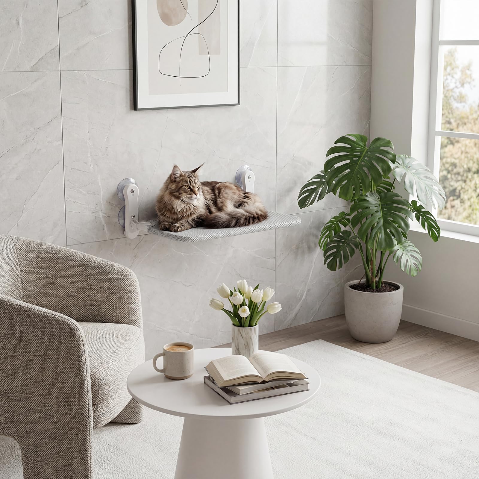 Kätzchen hängematte,fensterliegeplatz für Katzen mit Stabil Saugnäpfe,Katzenhängebett Fenster, Belast Gewicht zu 25KG 52.2 * 39cm(Grau)