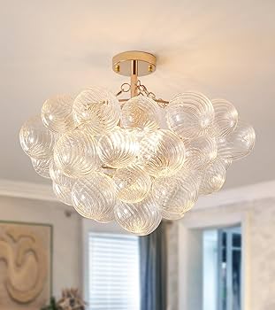 うー Novelbright BRIGHT1、Chandelier Nordic Bubble Ball Swirled Glass Chandelier, Dia 20 inch