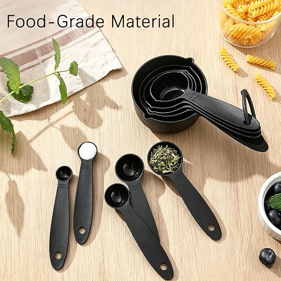 10 PCS Measuring Cups and Spoons Set, Dishwasher-Safe, Black
