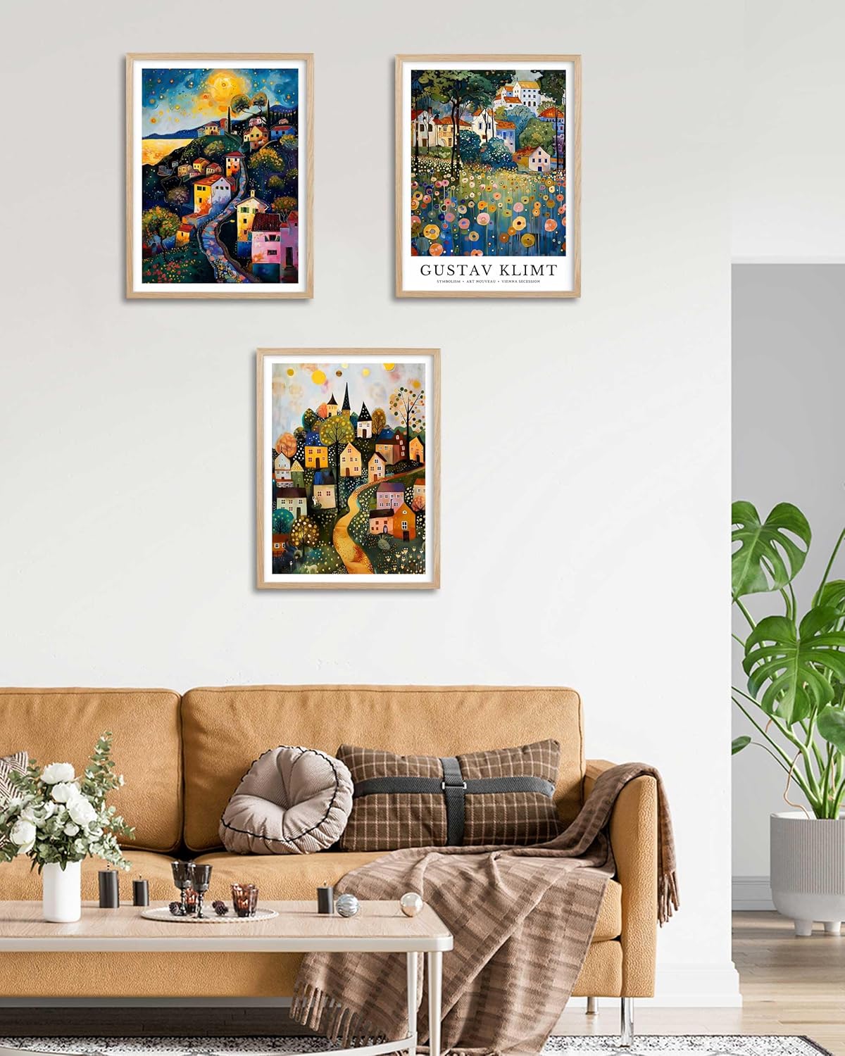 HesenDot Gustav Klimt Village Framed Wall Art,12x16in Symbolism Style Canvas Print,Art Nouveau Landscape Poster Wall Decor for Living Room Bedroom Study Home Office, 1 Pack