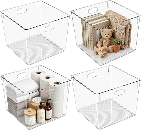 Sorbus Clear 13.5x13.5 Cube Storage Bins, 4 Pack Extra La...