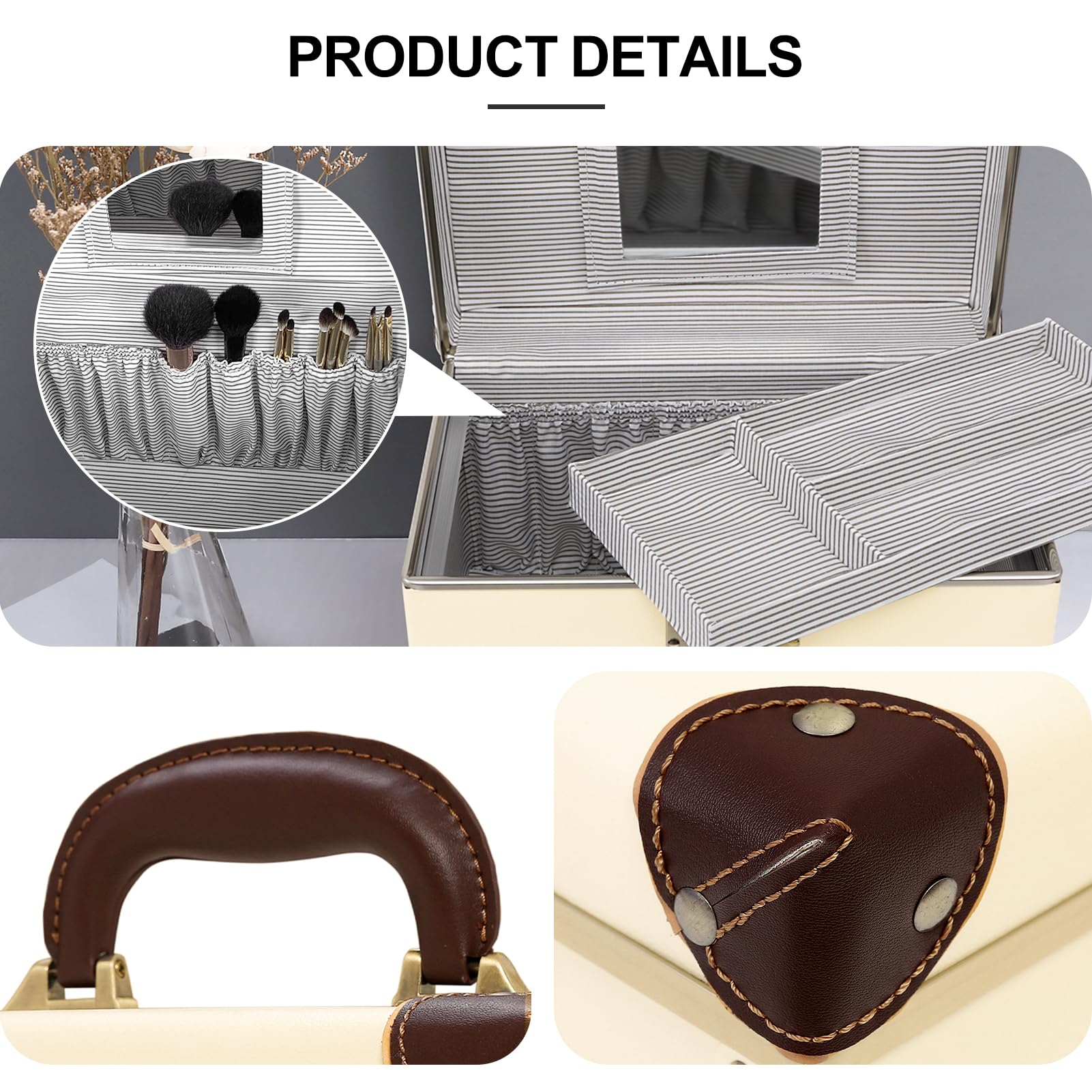 urecity Tragbar Kosmetikkoffer Vintage Make up Organizer Beautycase Schminkkoffer Retro aus Leder mit Zahlenschloss (Heiliges Weiß, 15"(33 x 22 x 21 cm))