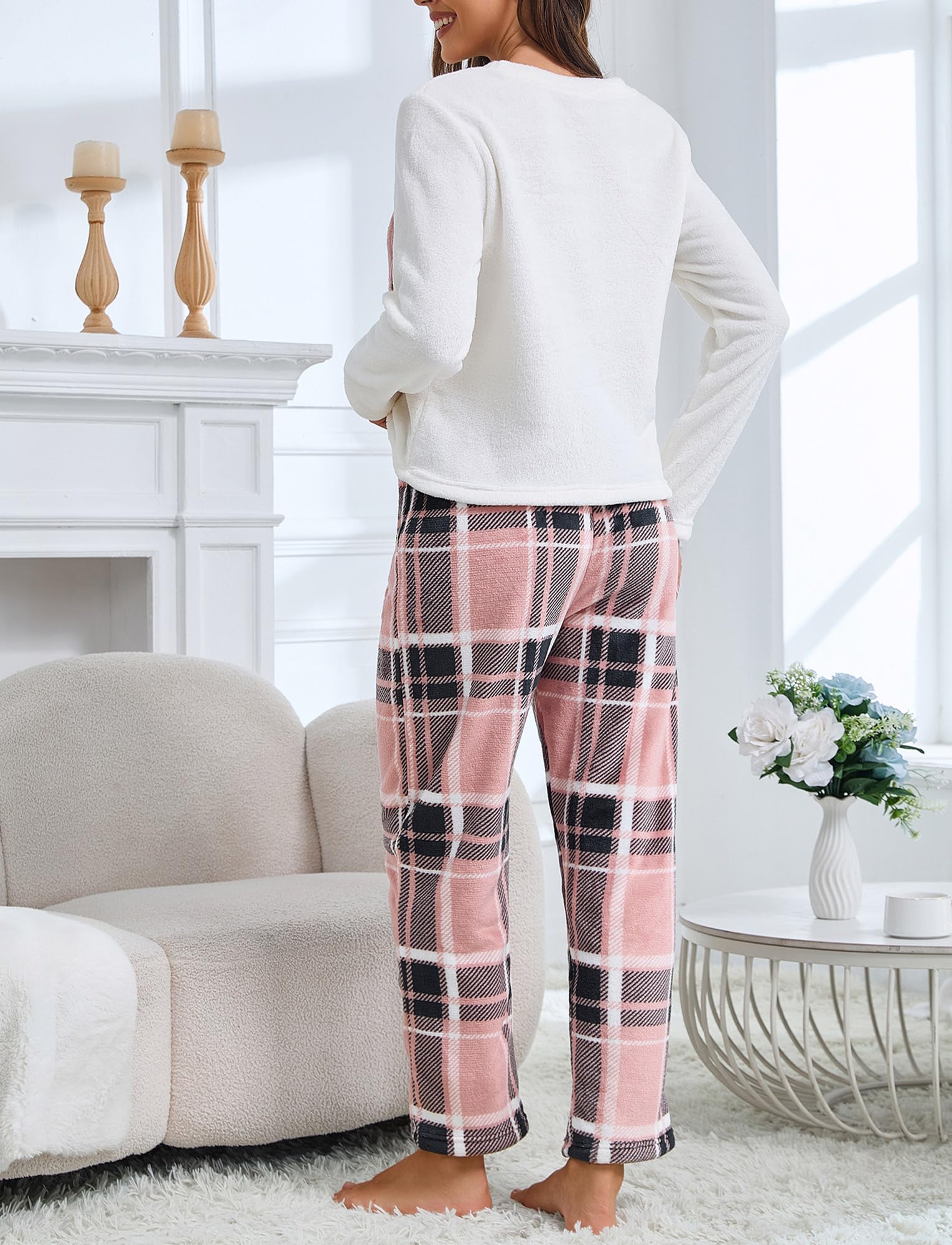 Ensembles de Pyjama Femme en Polaire Vêtement de Nuit Hiver Chaud Doux Pyjamas Filles Flanelle Loungewear Sleepwear S-XL