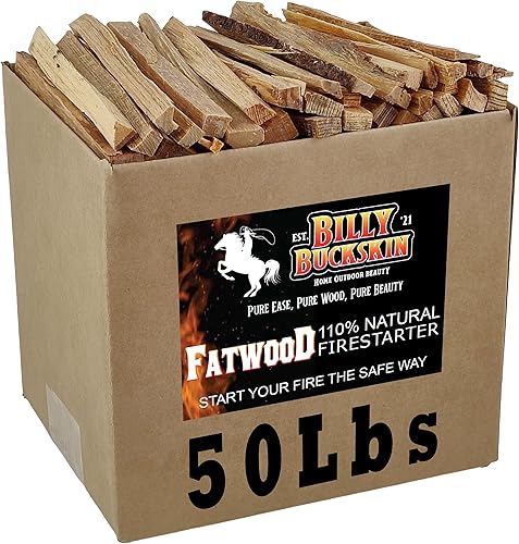 Billy Buckskin Co. - Barras de inicio de fuego de madera fatwood de 50 libras, fácil y seguro, inicia un fuego con solo 2 varillas, funciona en
