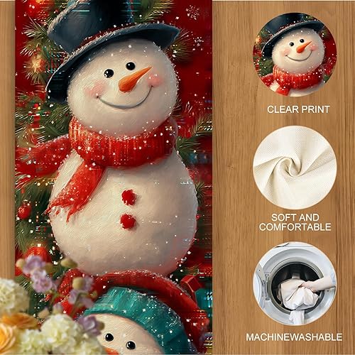 Miniatura 165 de Juego de manteles individuales y camino de mesa de muñeco de nieve y árbol de Navidad, 7 piezas (1 camino de mesa + 6 manteles individuales), diseño