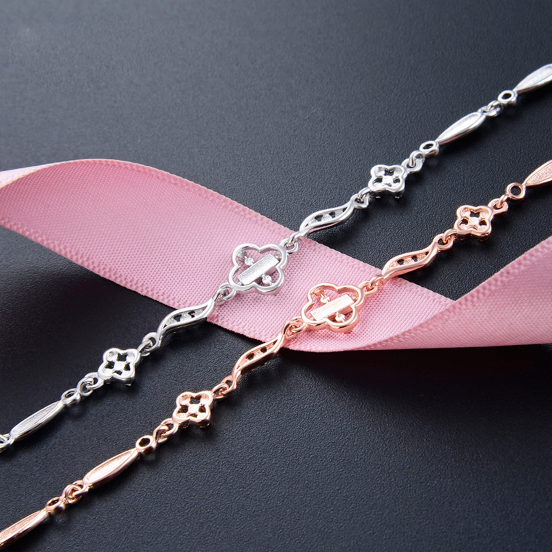 Frauen Mädchen Armband 925, einfache, Aber Elegante, glückliche Vier-Blatt-Klee-Armreifen, einstellbare Handverbindung, Kettenerweiterung