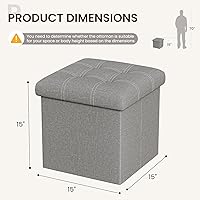 Vista 3 de YOUDENOVA 15 inches Storage Ottoman Cube, Foldable Storage Boxes, Padded Seat for Dorm Living Room, Support 300lbs, Line Fabric Grey