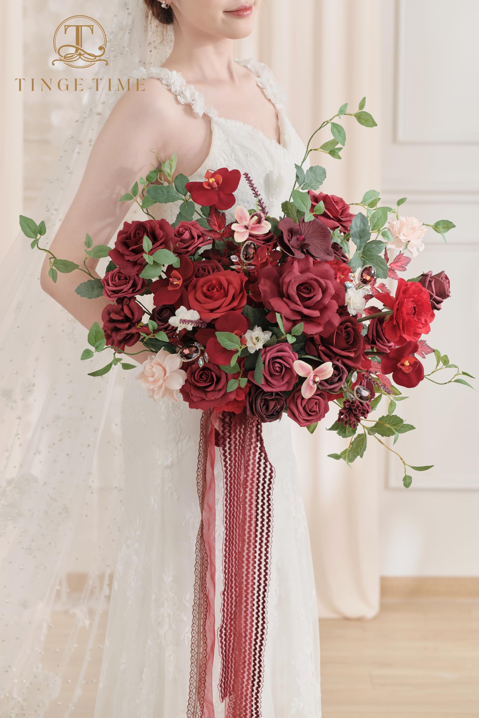 Amazon｜TINGE TIME 17インチ 造花 ウェディングブーケ 花嫁用