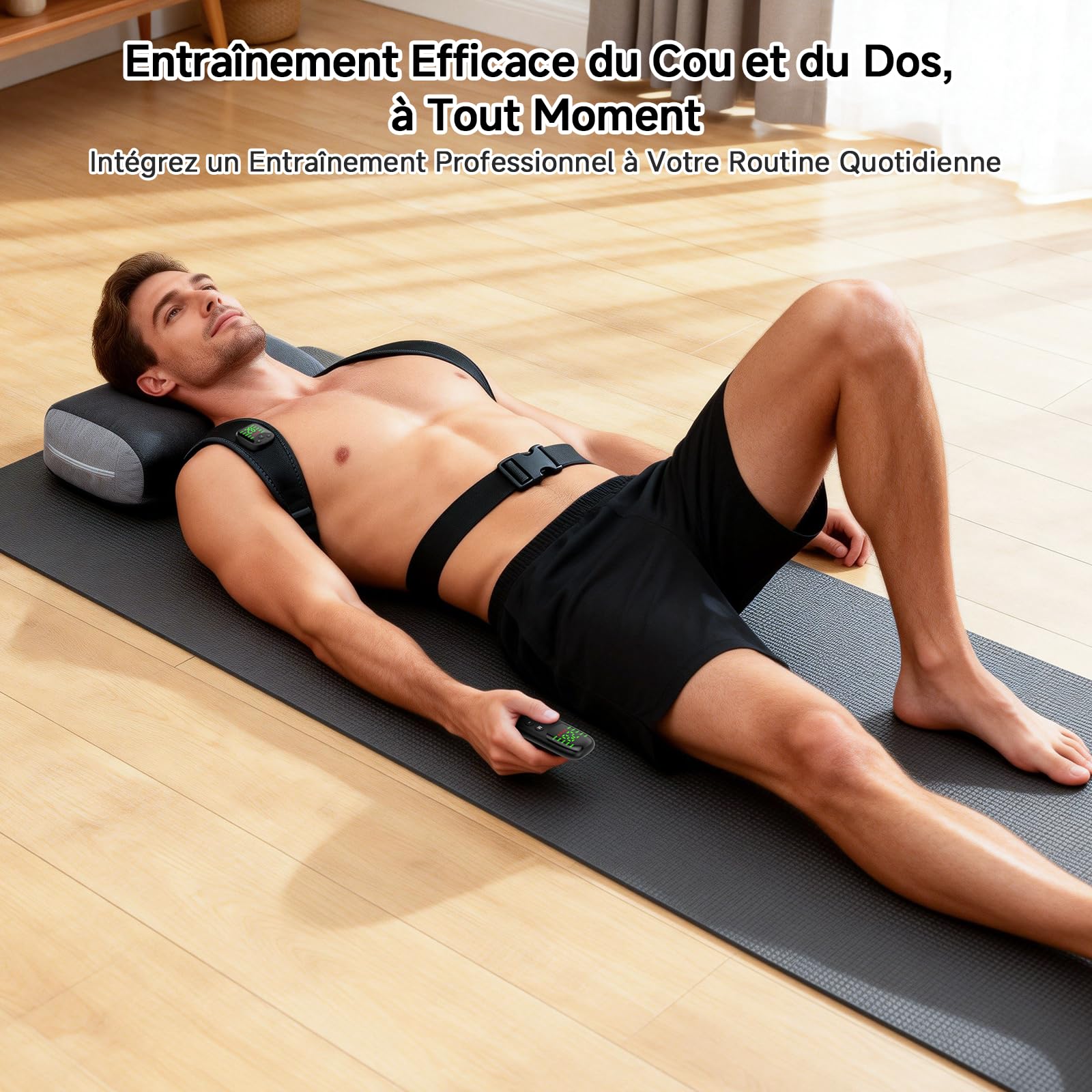 Électrostimulateur Musculaire pour Cou et Dos, EMS Masseur Dos et Cervicales avec Télécommande, Stimulateur Musculaire 30 Niveaux & 10 Modes, Sangle Electrostimulation pour Cou Dos, Entraîneur Cou EMS