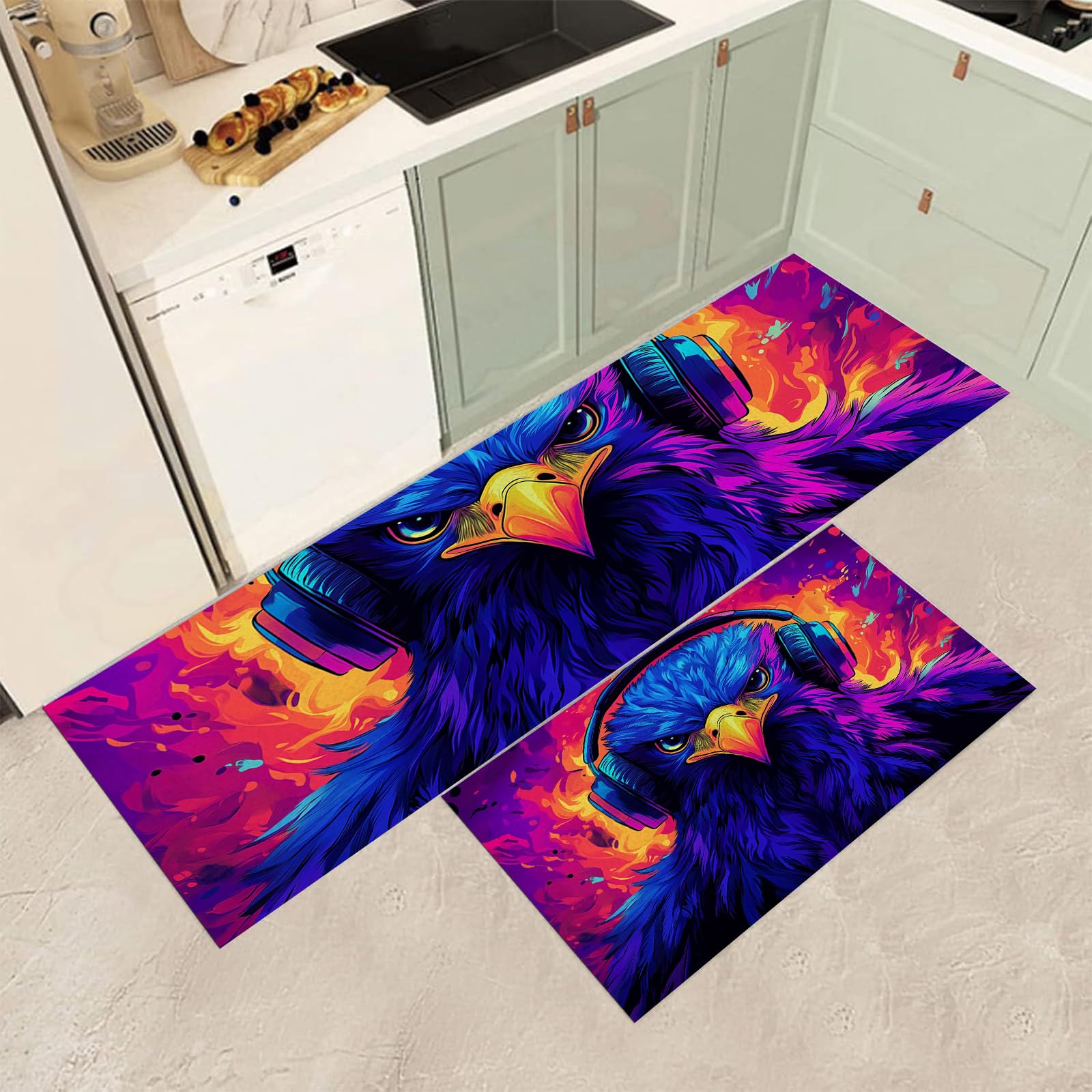 Tapis de cuisine antidérapant évite les glissades lot de 2 lavable motif aigle