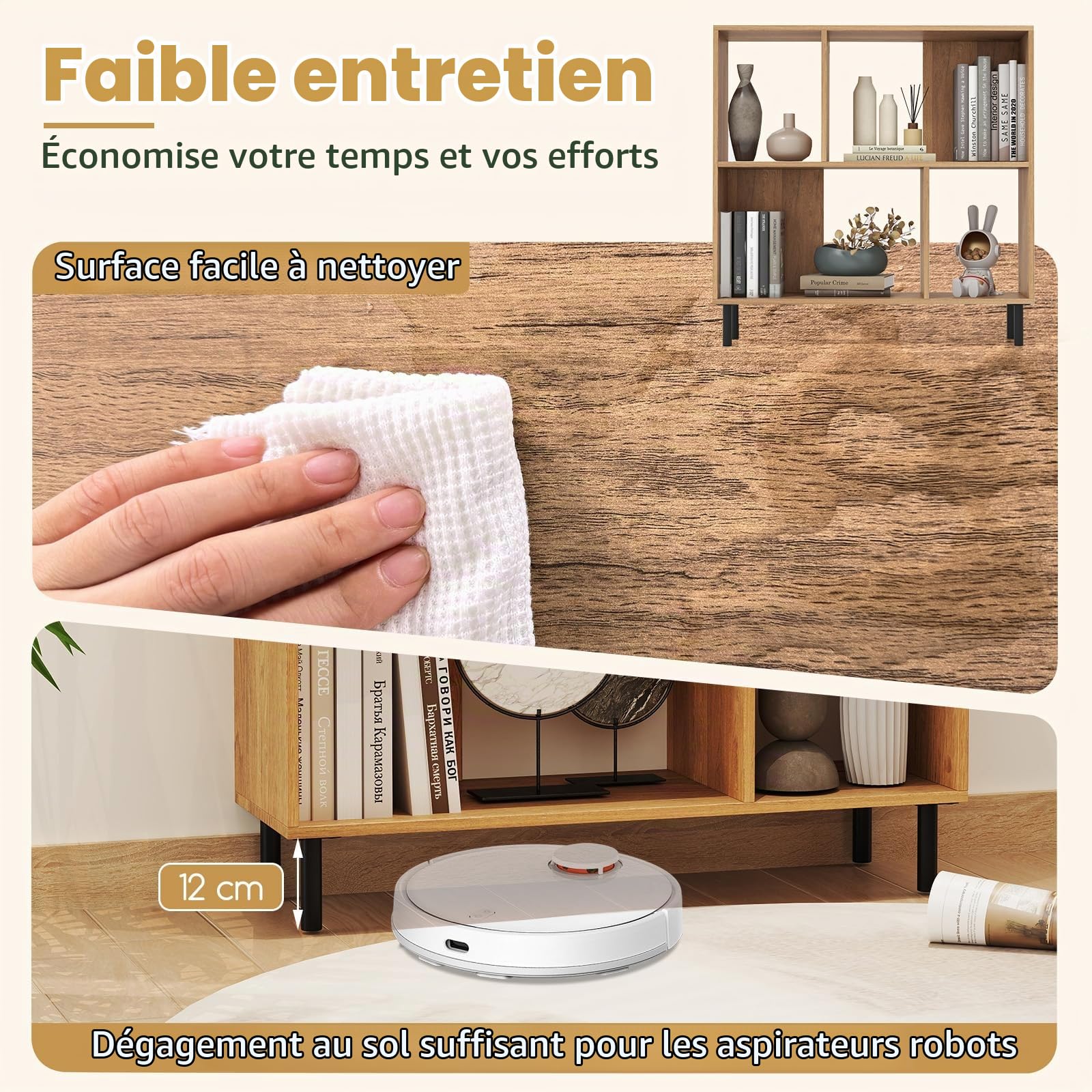GIANTEX Meuble Étagère à 4 Cubes, Bibliothèque à 2 Niveaux avec Pieds en Métal, 2 Compartiments Semi-Ouvertes, Étagère de Rangement pour Appartements, Dortoirs, Bureaux, 90x30x90 cm (Naturel)