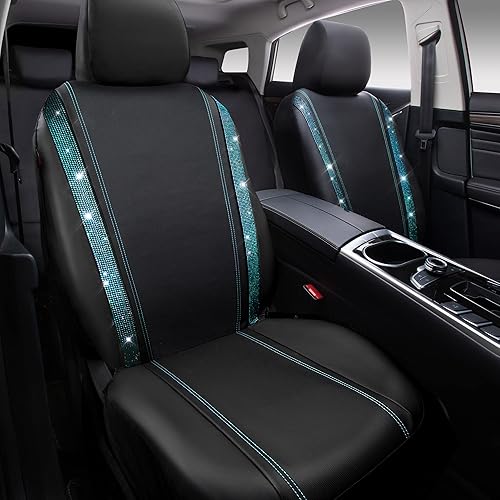 Miniatura 13 de CAR PASS Funda de asiento trasero de cuero y diamantes de imitación brillantes, impermeable, diseño de diamante brillante, ajuste universal, tiras