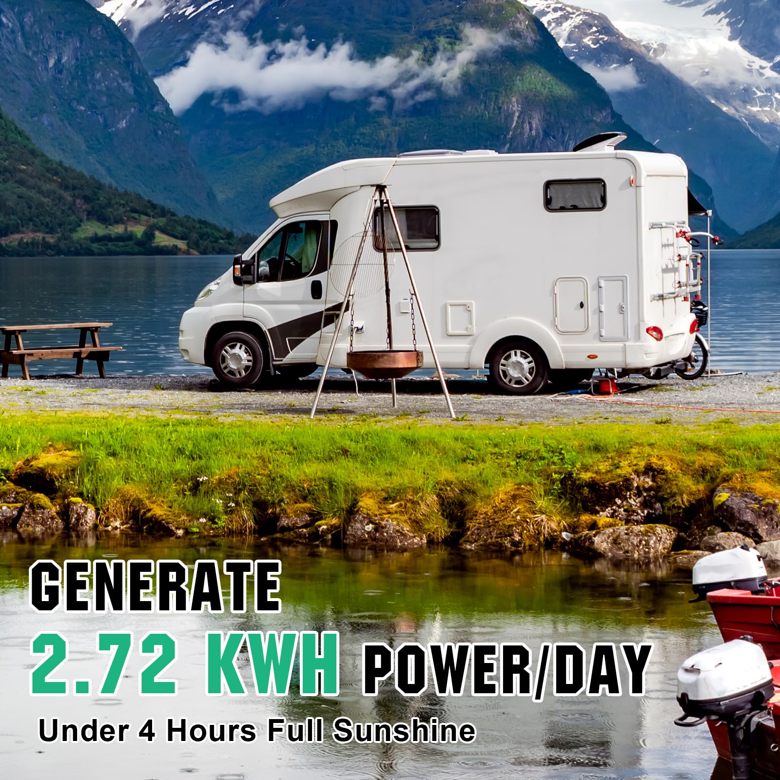 ECO-WORTHY Sistema solar de 2,72 kWh, 680 W 12 V, para autocaravana: 4 módulos solares de 170 W + regulador de carga MPPT de 40 A + 2 baterías de litio de 100 Ah + inversor de 2000 W