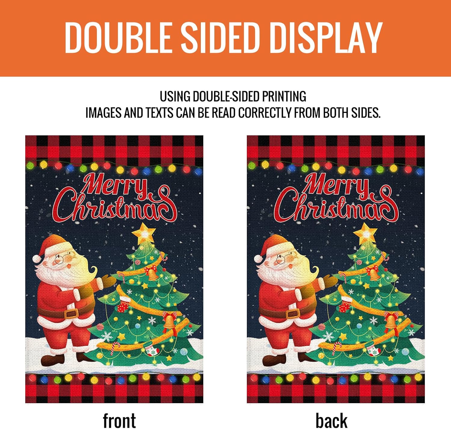 Merry Christmas Garden Flag 12x18 Inch Buffalo Plaid Double Sided Christmas Santa Tree Yard Flag for Outside Christmas Winter Yard Farmhouse Holiday Lawn House Decoration - Image 3