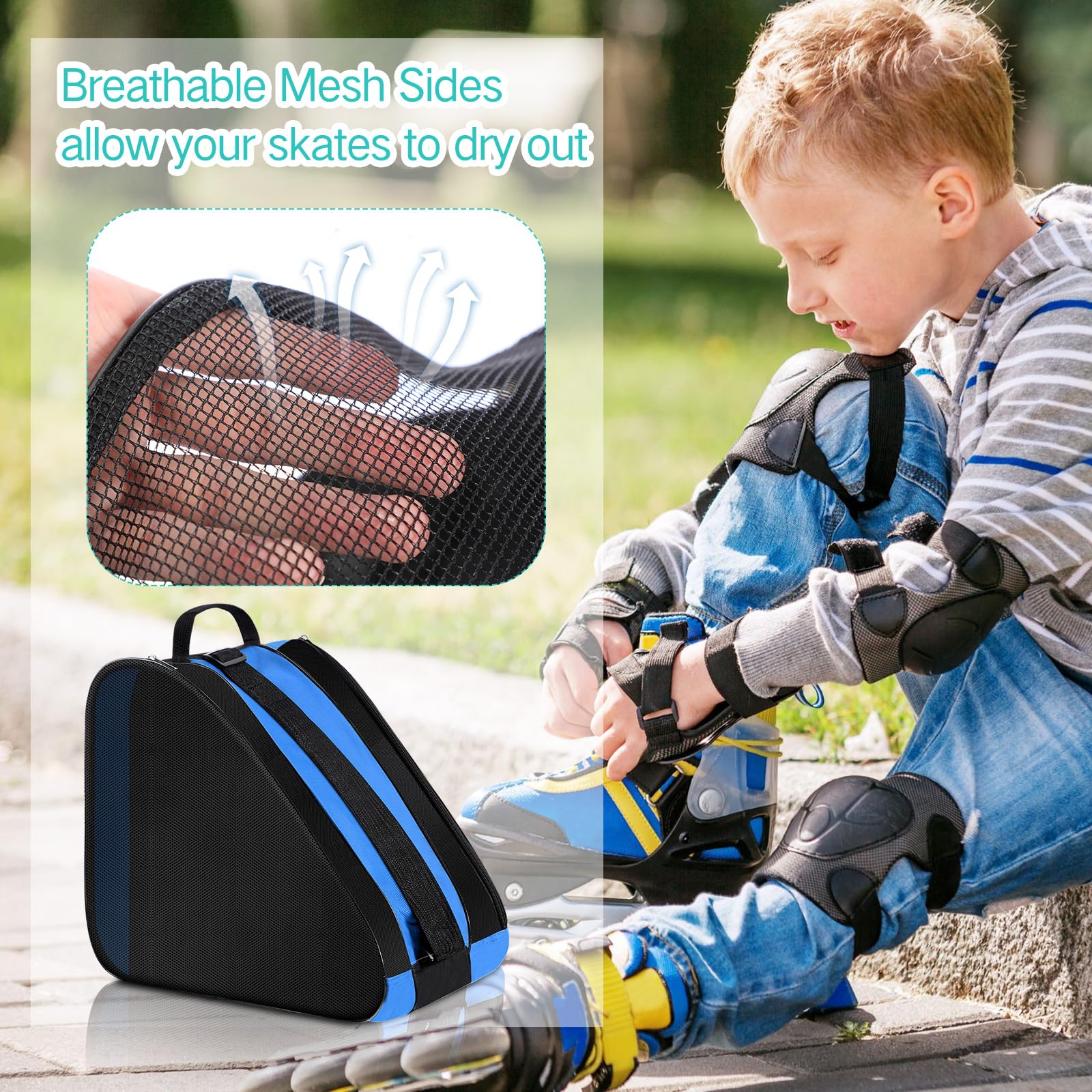 CHENGU Lot de 4 sacs de grande capacité respirants pour patins à glace avec bandoulière réglable - Accessoires de patinage artistique pour garçons et filles - Pour garçons et filles