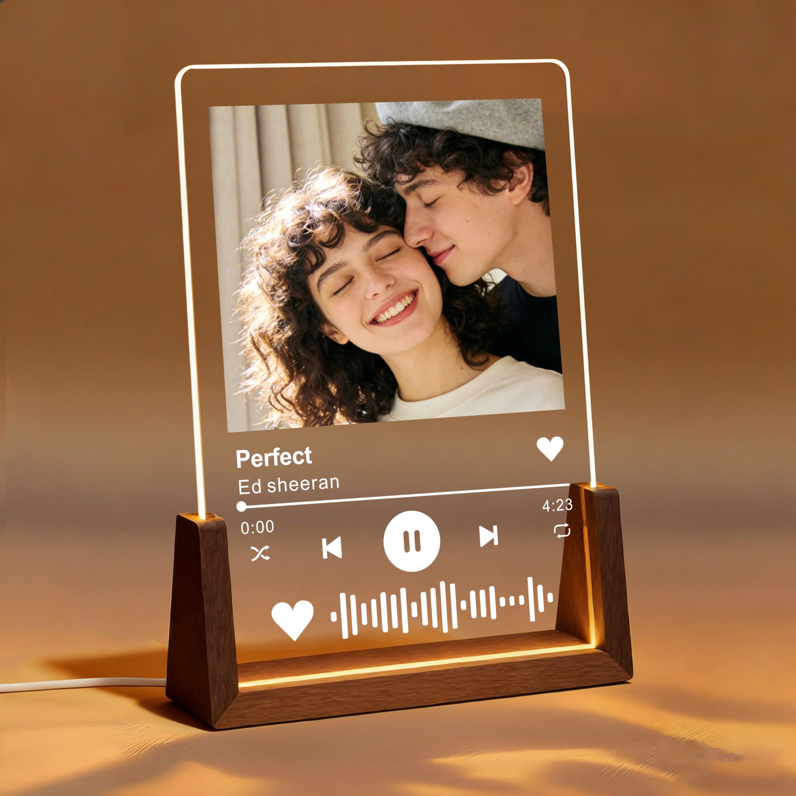 EDSG Personalised from Spotify Plaque Music Plaque LED Acrylic Song with Photo Personalised Gifts for Him Her Women Men Valentine's Day Christmas Anniversary Birthday Mothers Day (U-Music Plaque)